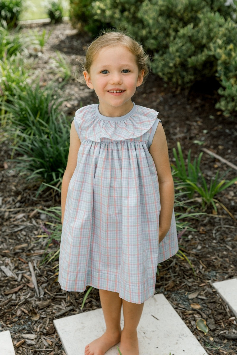 Bailey Boys Girls Float Dress - Citrus Plaid - Ruffle Collar