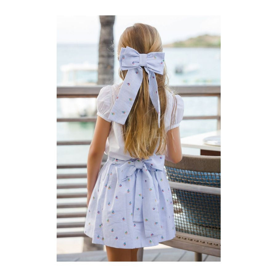 Sal & Pimenta Girls Big Hair Bow on Clip - Nautical Print