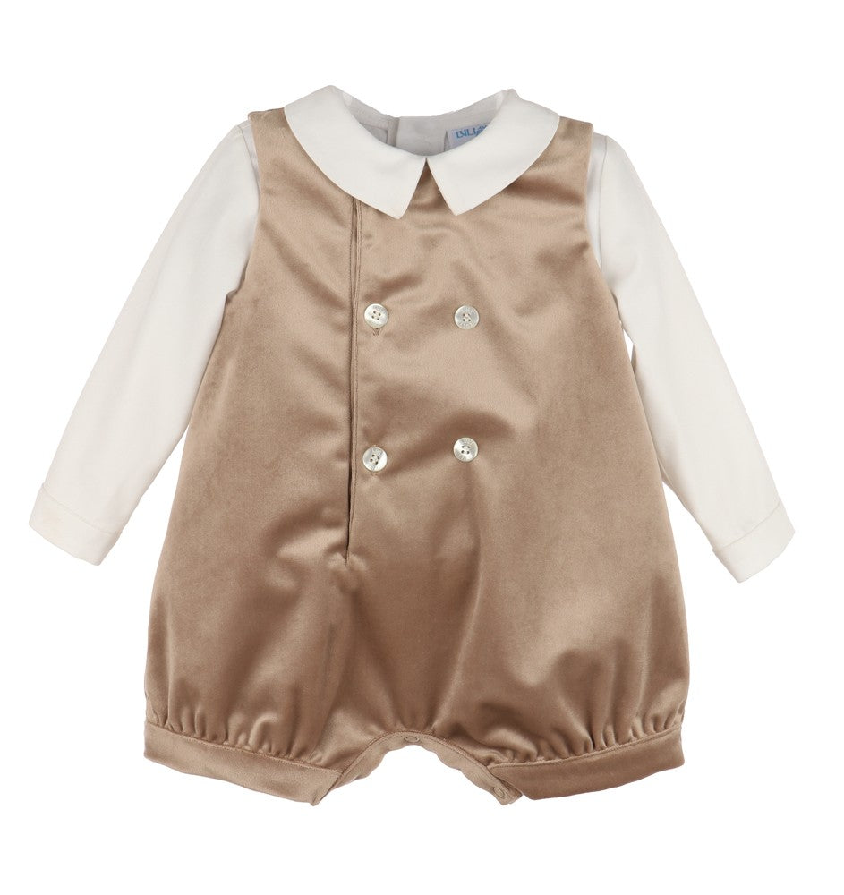 Luli & Me Boys Dressy Jon Jon with Shirt - Velvet - Beige Champagne