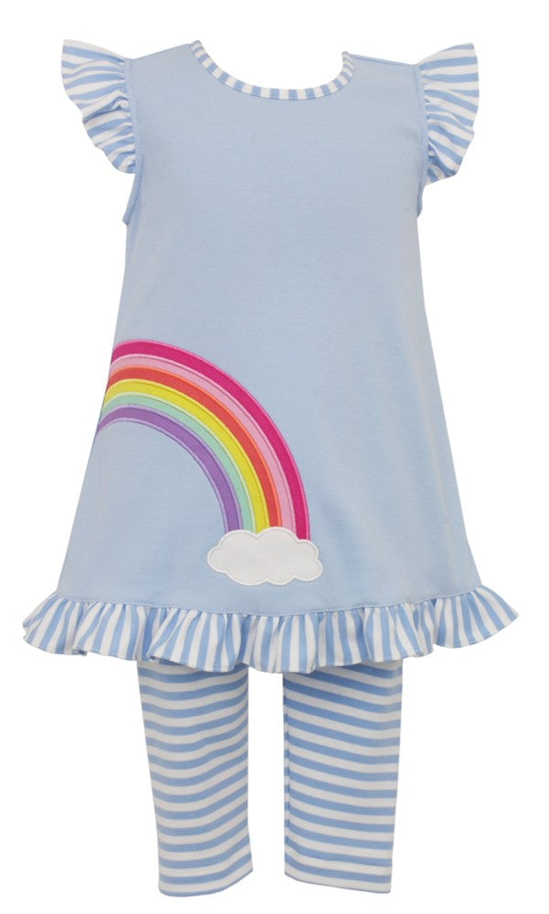 Claire & Charlie Girls Blue Rainbow Tunic with Striped Leggings