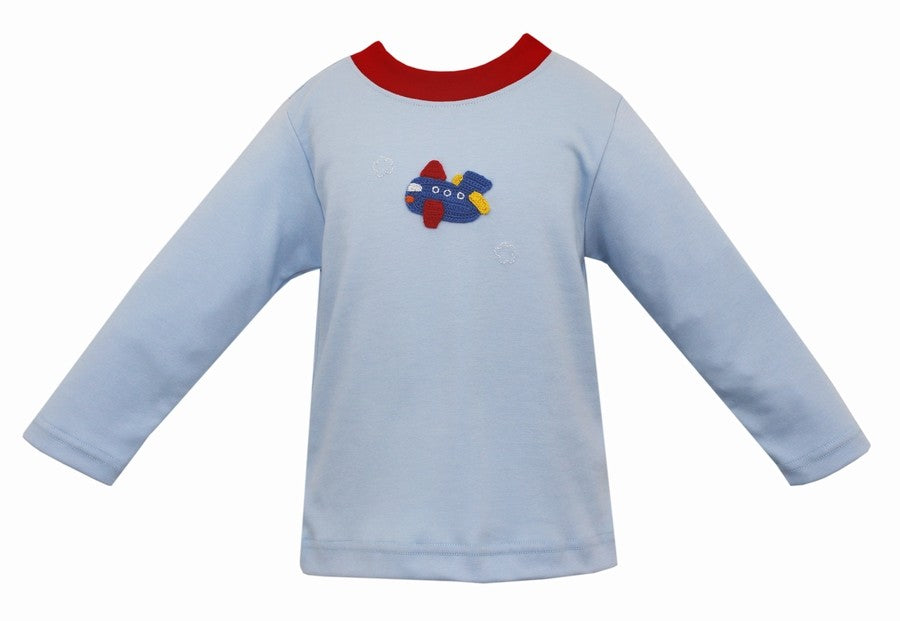 Claire & Charlie Baby / Toddler Boys Light Blue Shirt - Crochet Airplane