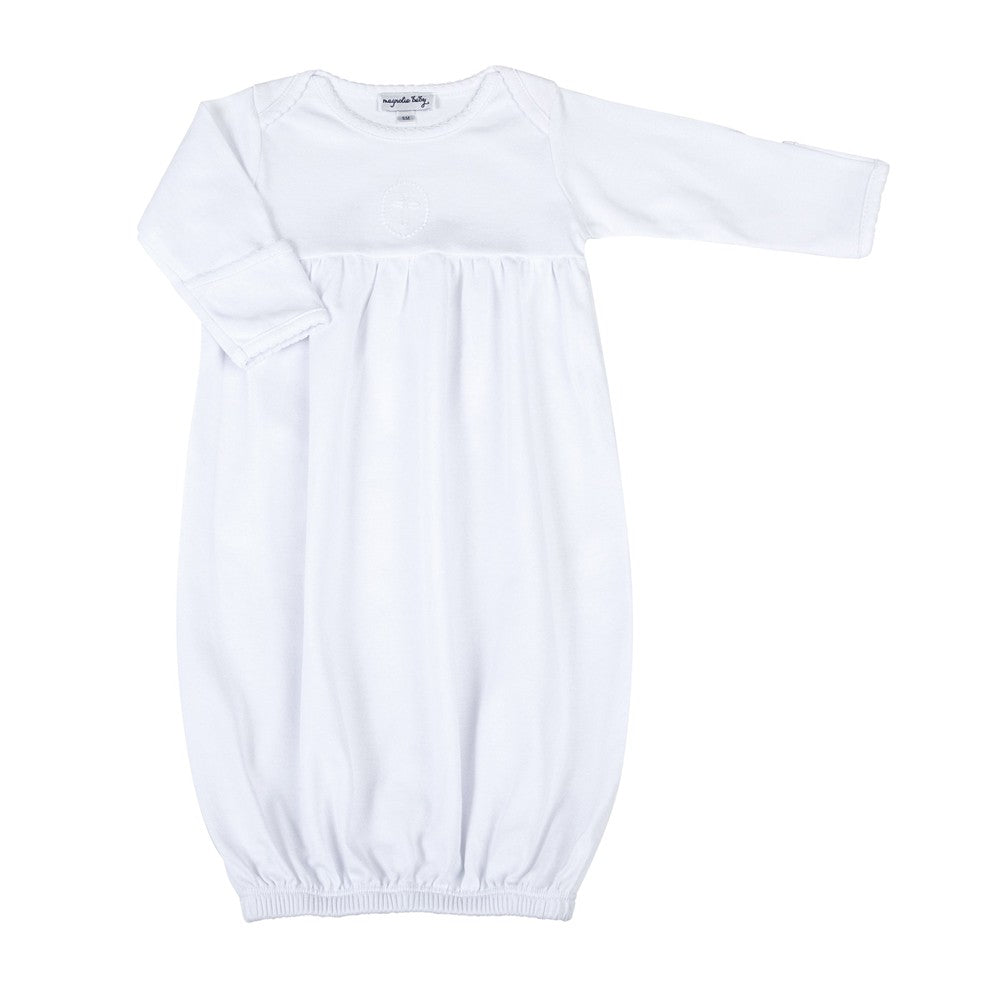 Magnolia Baby Blessed Embroidered Cross Gathered Gown