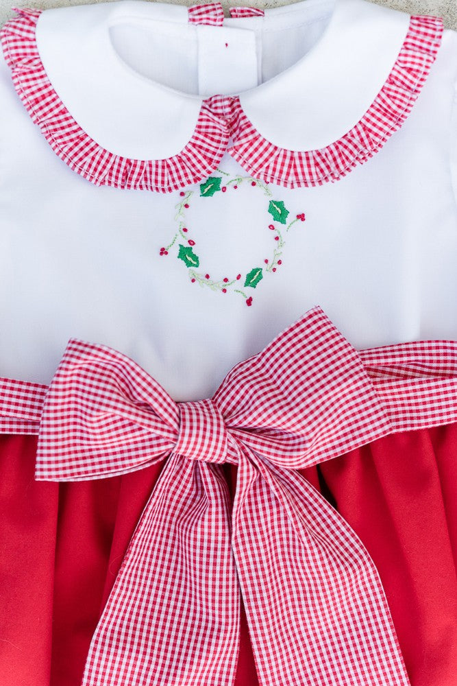 Proper Peony Girls Red Holiday Dress with Gingham Sash