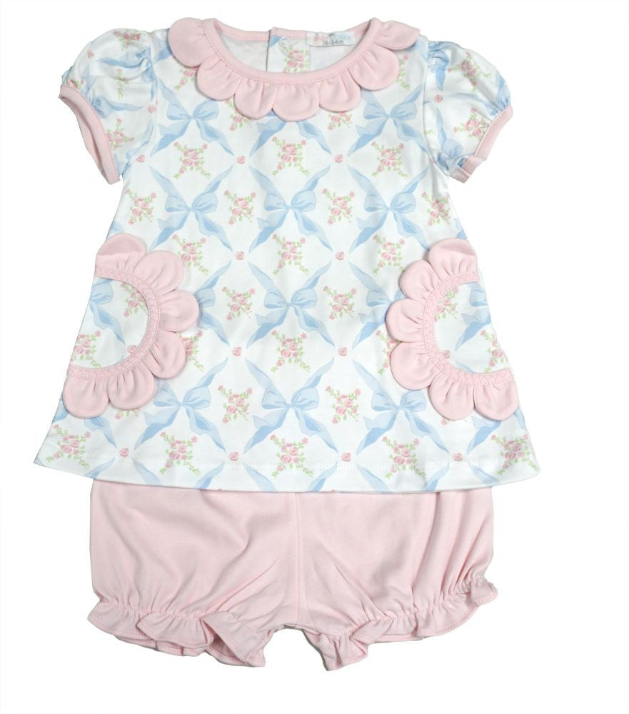 Baby Loren Girls Blue Bows & Pink Bloomers Set