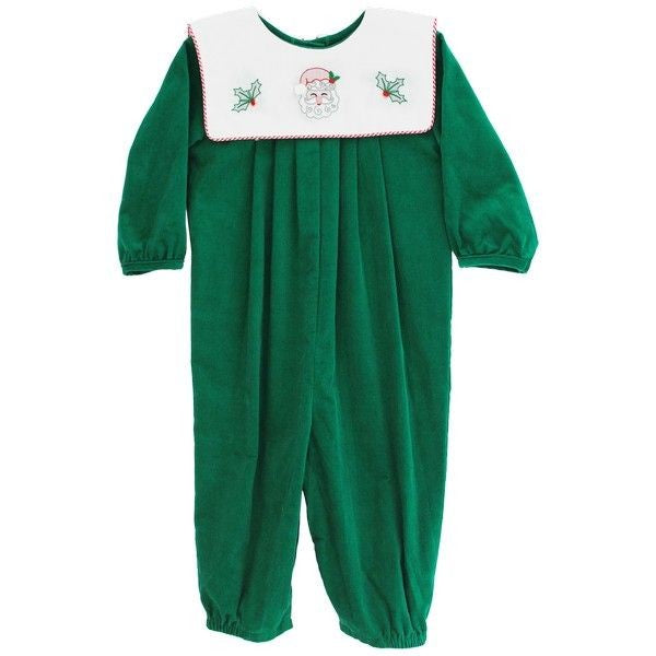 Bailey Boys Baby Green Cord Romper - Santa and Holly Embroidered Collar by Bailey Boys