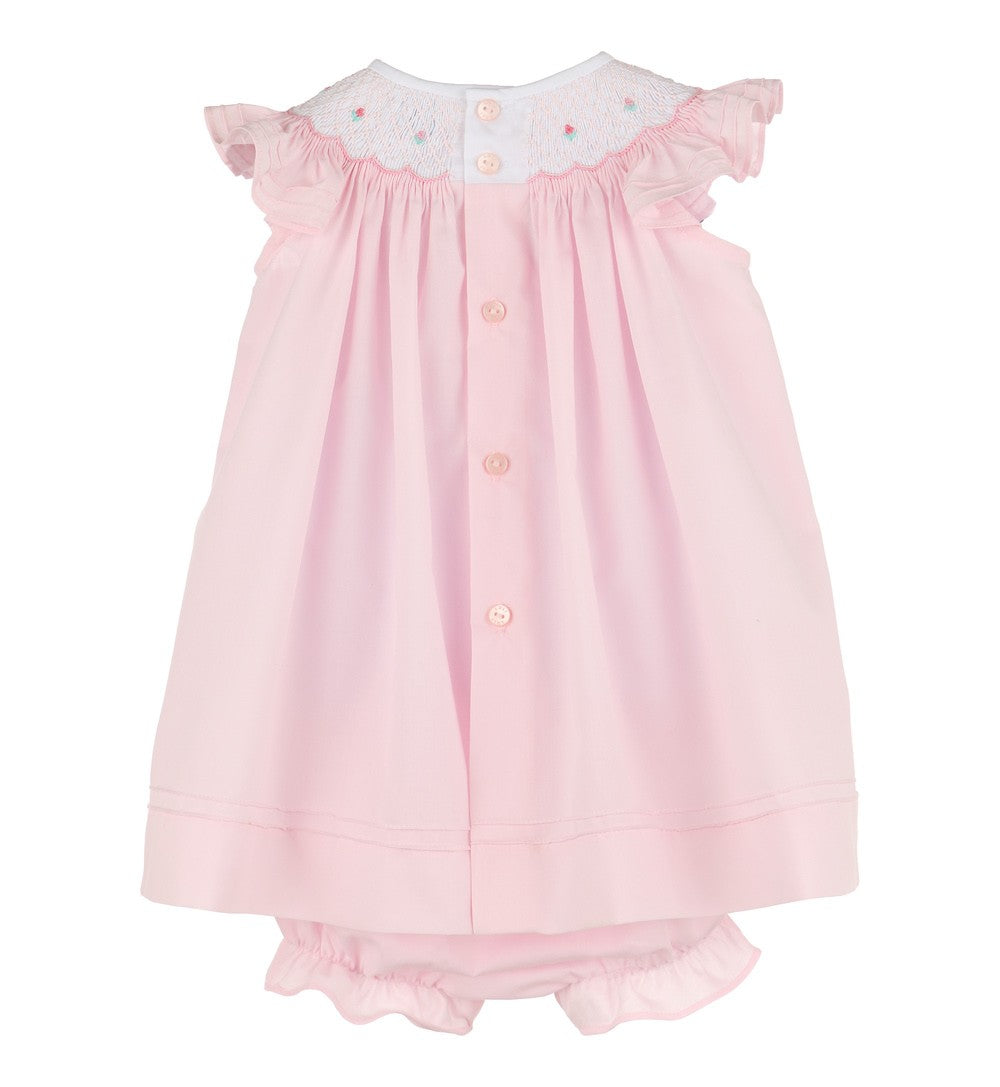 Luli & Me Baby Girls Classic Pink Smocked Bishop Dress