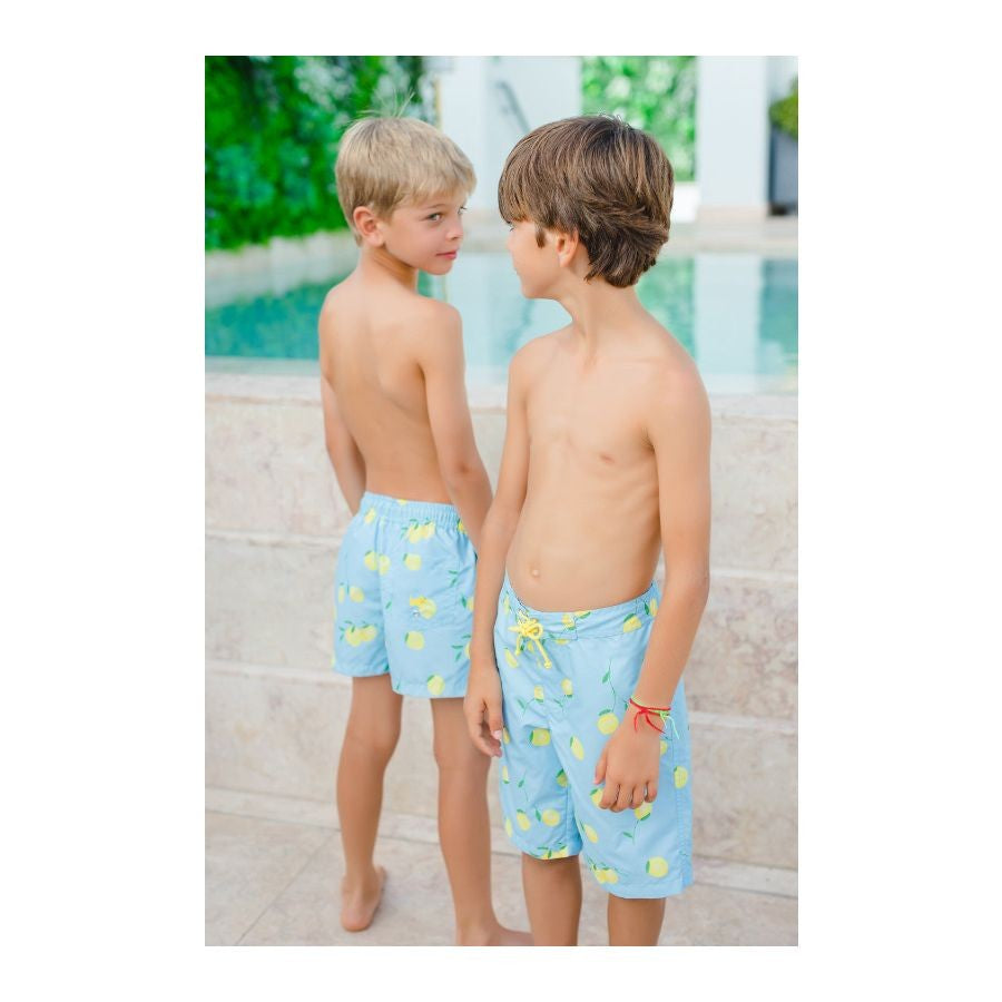 Sal & Pimenta Boys Swim Trunks - Blue with Yellow Lemons by Sal & Pimenta