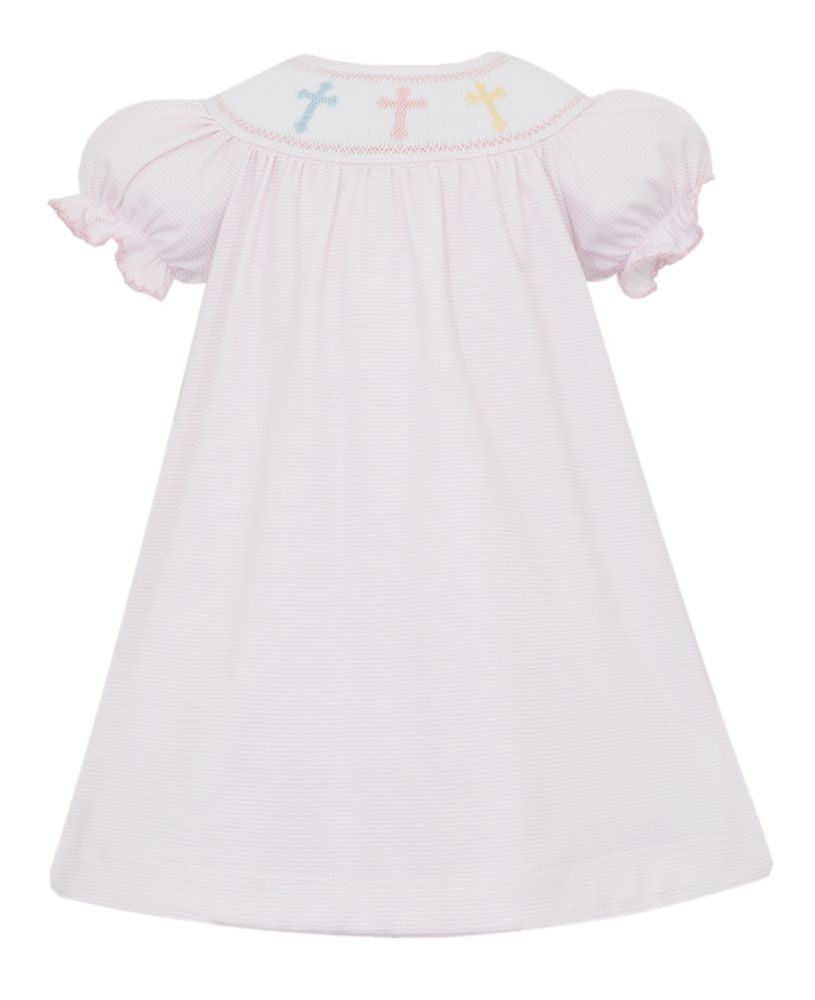 Petit Bebe Girls Pink Striped Knit Smocked Crosses Bishop Dress by Petit Bebe