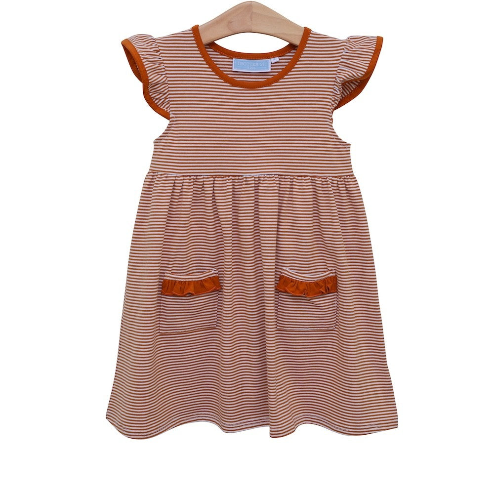 Trotter Street Kids Girls Lucy Game Day Dress - Burnt Orange Stripes - Texas Longhorns