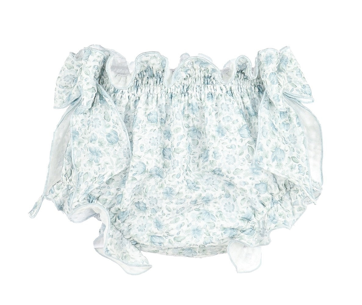 Sophie & Lucas Baby Girls Blue Green Perennial Blooms Bloomers Set