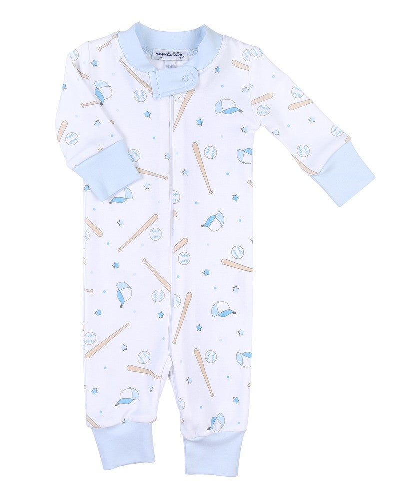 Magnolia Baby Boys Blue Little All Star Baseball Print Zipped Pajamas
