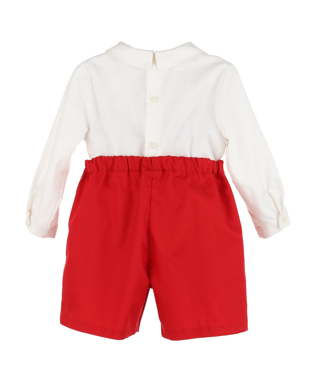 Luli & Me Boys Classic Red Christmas Smocked Button On Outfit