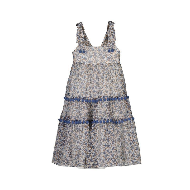 Abel & Lula Girls Bambula Midi Dress - Pom Poms - Blue