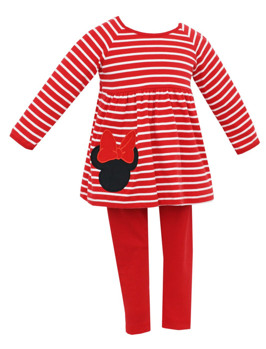 Claire & Charlie Girls Red Leggings Set - Striped Minnie Mouse Top