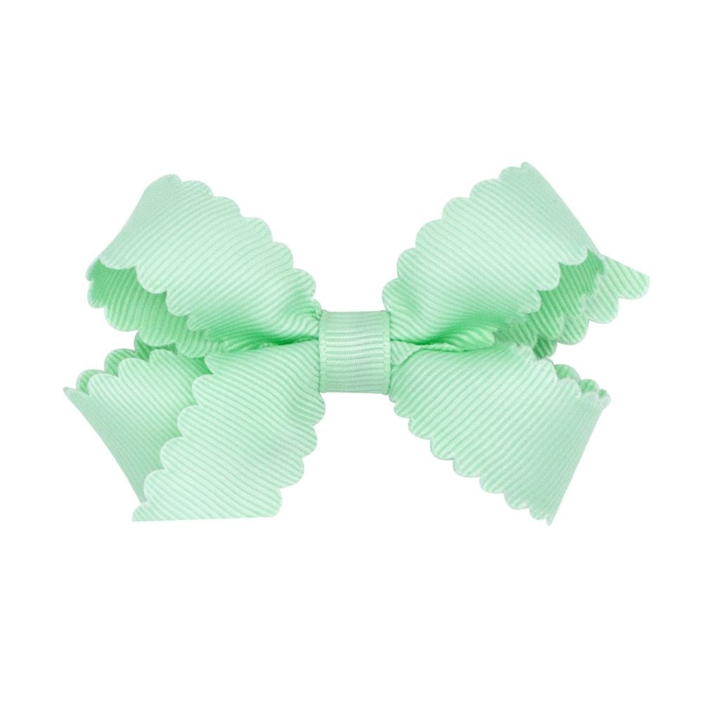 Wee Ones Girls Grosgrain Hair Bow on Clip - Scallop Edge - Mint Green