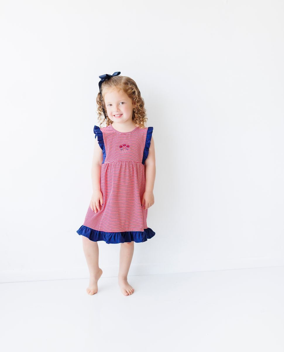 Itsy Bitsy Girls Red Patriotic Dress - Navy Blue Ruffles