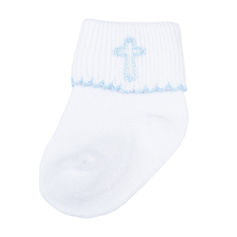 Magnolia Baby Boys Blessed Embroidered Blue Cross Socks