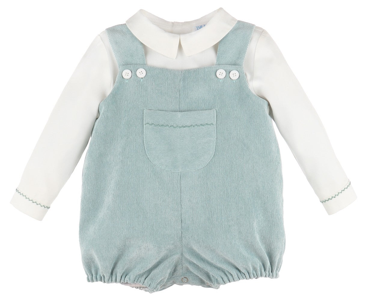 Luli & Me Baby Boys Corduroy Pocket Bubble with Shirt - Mint Green