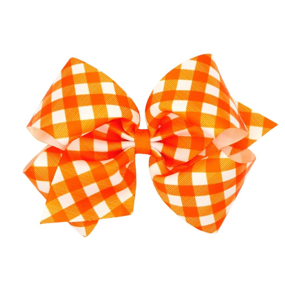 Wee Ones Girls Harvest Theme Printed Grosgrain Bow - Orange Gingham by Wee Ones