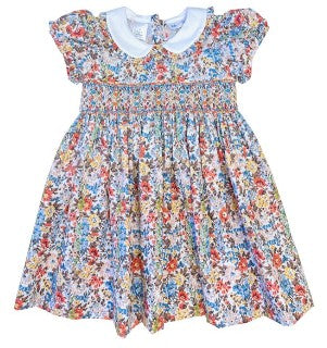 LuLu BeBe Girls Rose Smocked Dress with Collar - Fall Floral by LuLu BeBe
