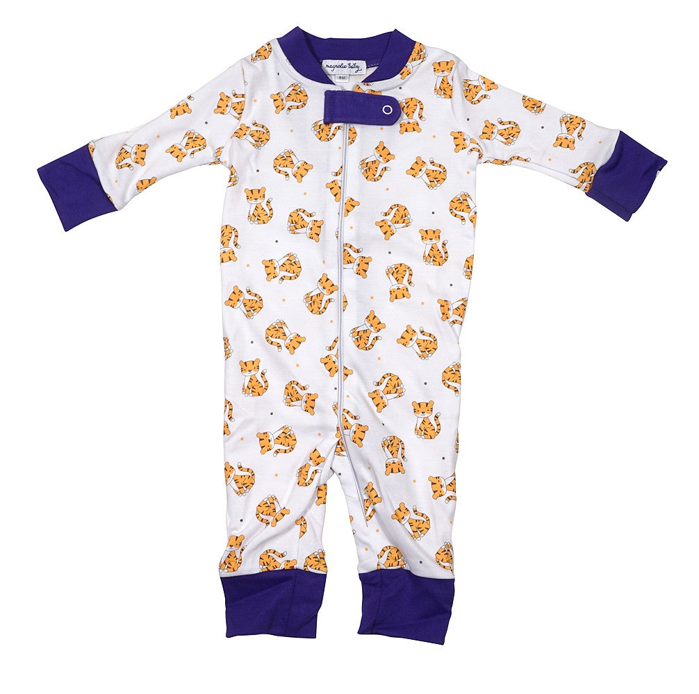 Magnolia Baby Orange Tiny Clemson Tiger Print Long Pajamas - Trimmed in Purple by Magnolia Baby