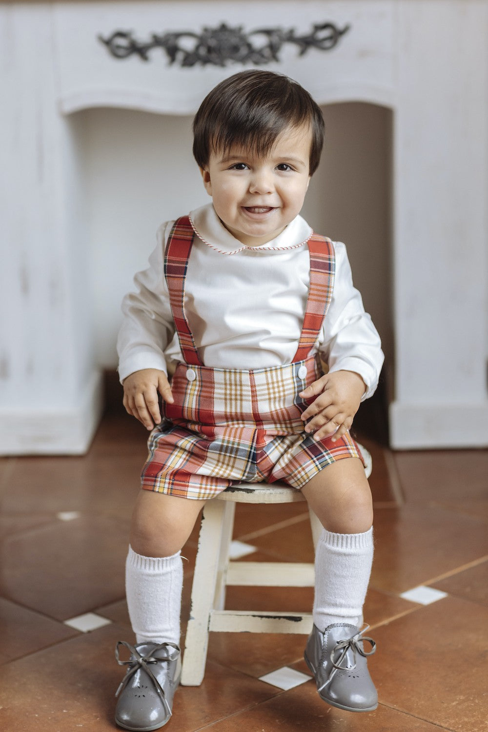 Luli & Me Baby / Toddler Boys Red Holiday Plaid Suspender Shorts with Shirt