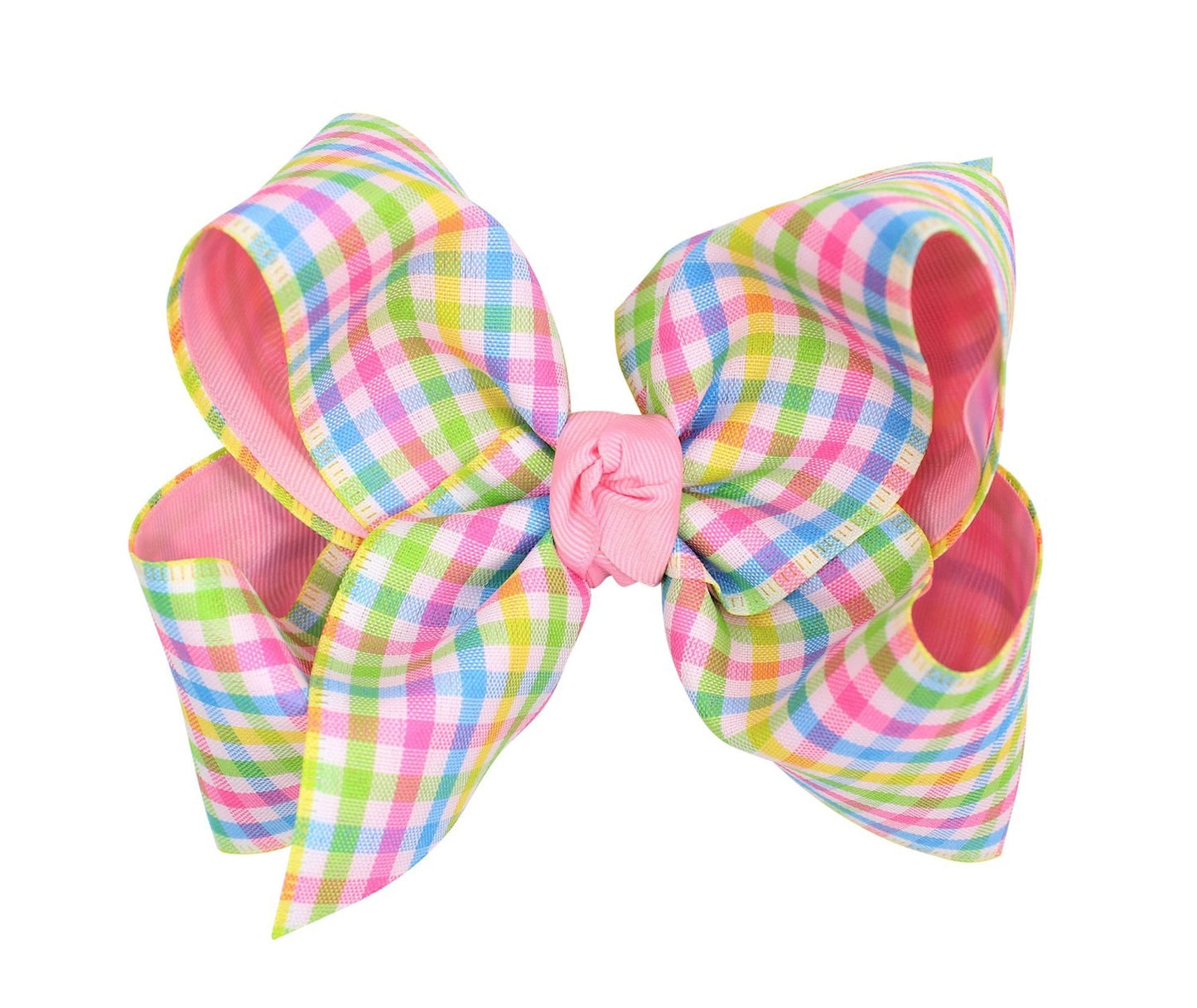 Beyond Creations Girls Hair Bow on Clip - Pink Pastels Plaid with Pink Knot by Beyond Creations