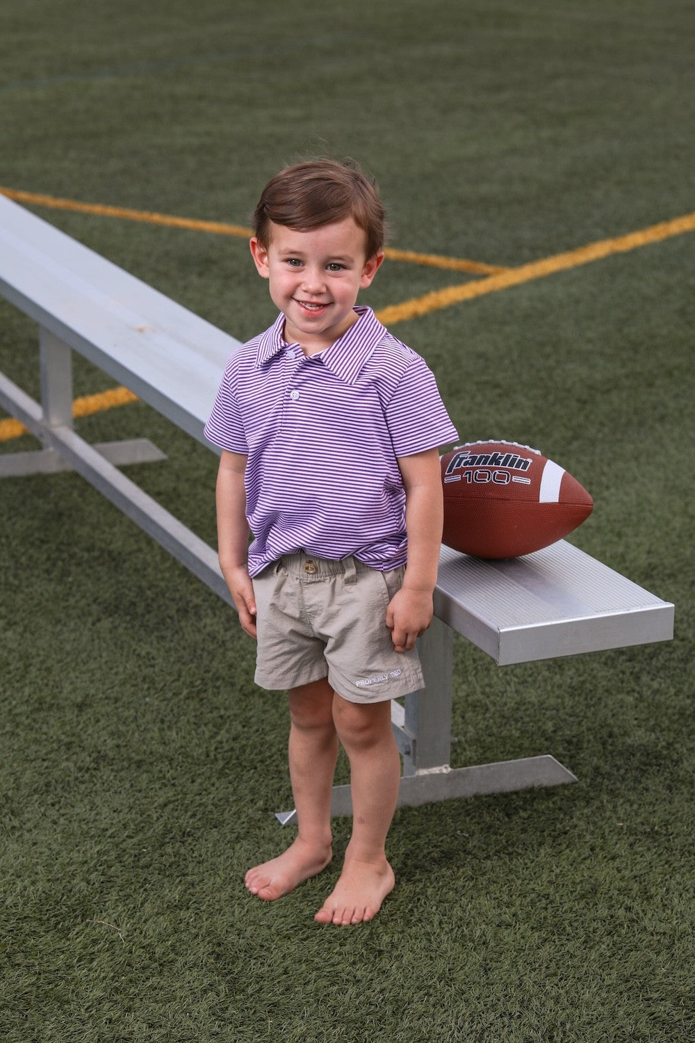 Trotter Street Kids Boys Henry Game Day Polo Shirt - Purple Stripes - LSU - TCU