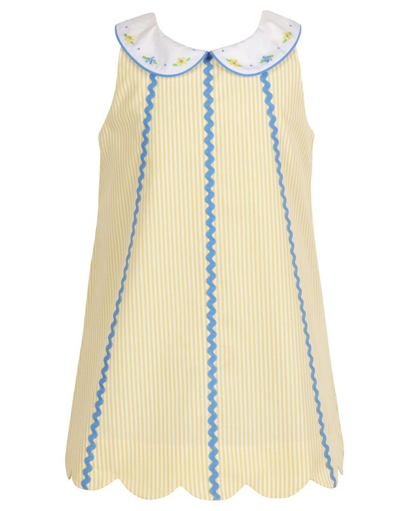 Yellow Lamb Girls Stripe Sleeveless Scallop Chelsea Dress