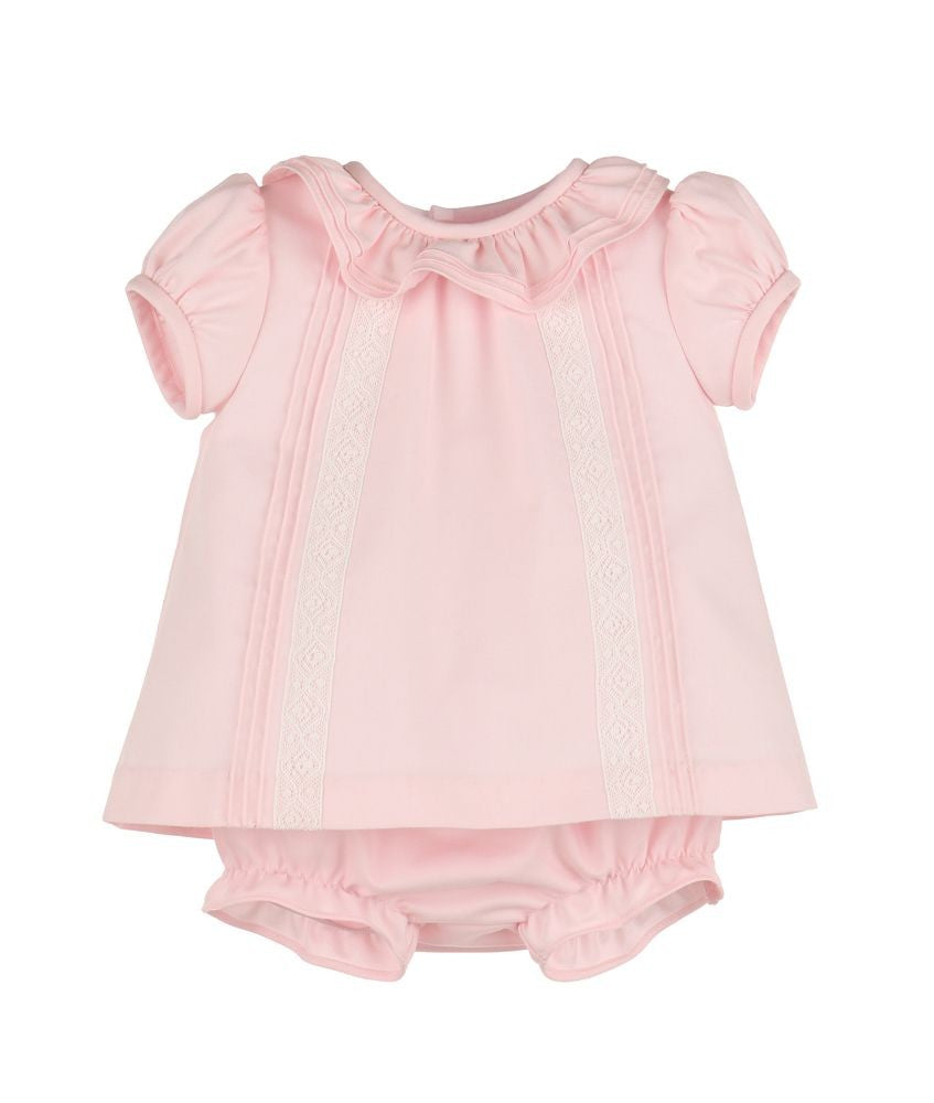 Luli & Me Baby Girls Pintucks & Lace Dress - Pink