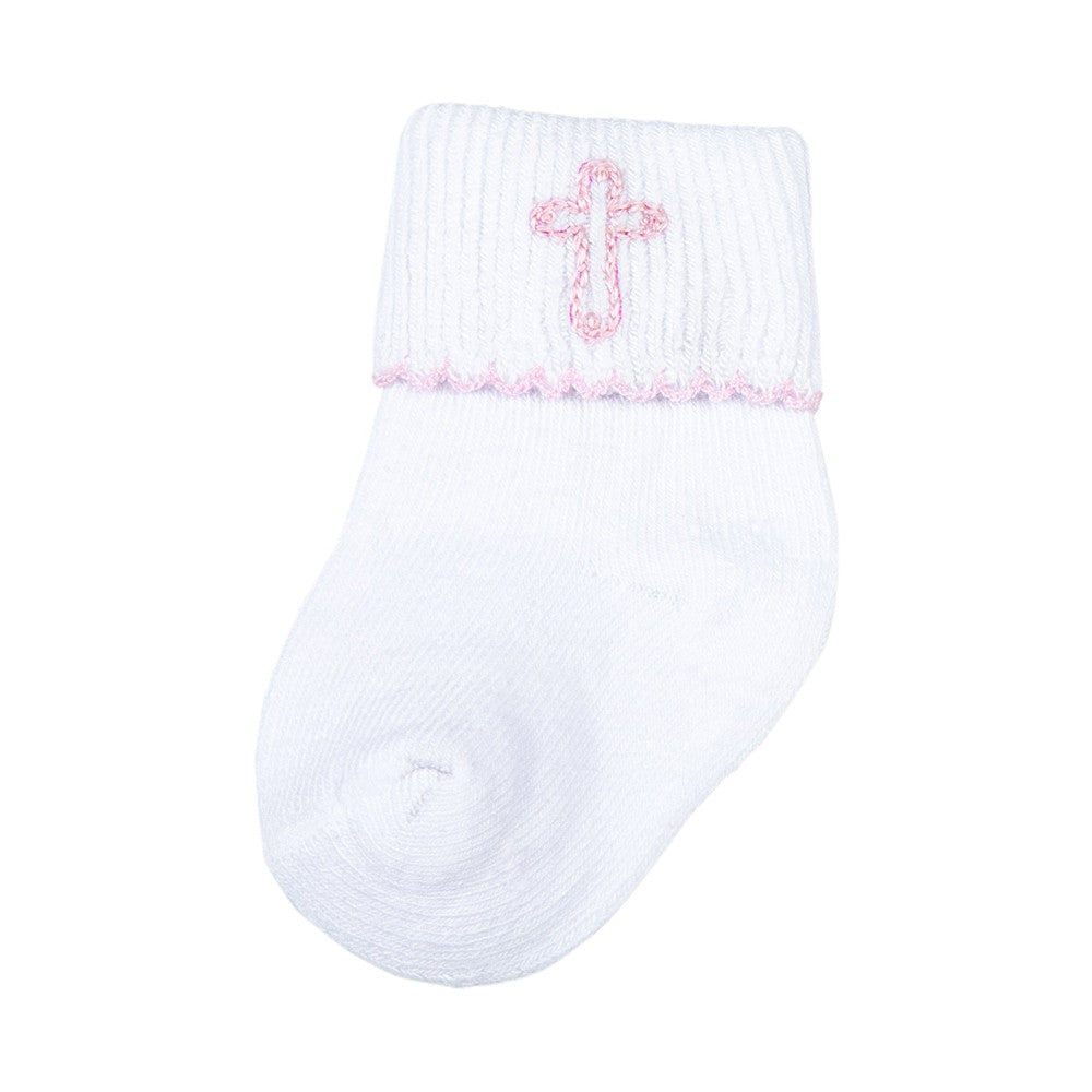 Magnolia Baby Girls Blessed Embroidered Pink Cross Socks by Magnolia Baby