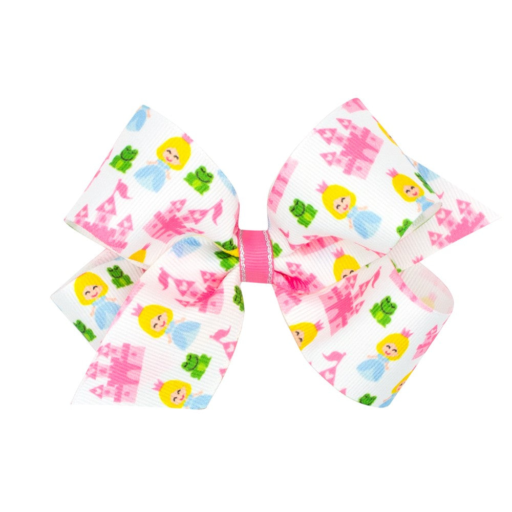 Wee Ones Girls Hair Bow on Clip - Pink Castles Print