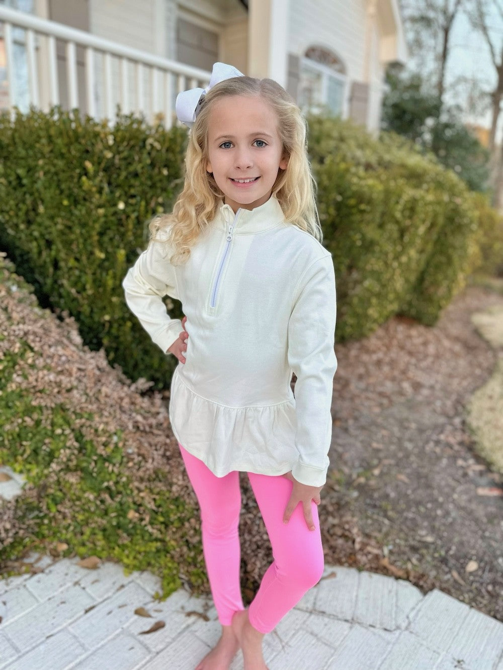 James & Lottie Be Elizabeth Girls Athleisure Peplum 1/4 Zip Top - Cream by James & Lottie