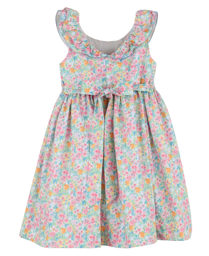 Luli & Me Girls Fuchsia Pink Watercolor Wildflowers Floral Smocked Dress - Ruffle Neck