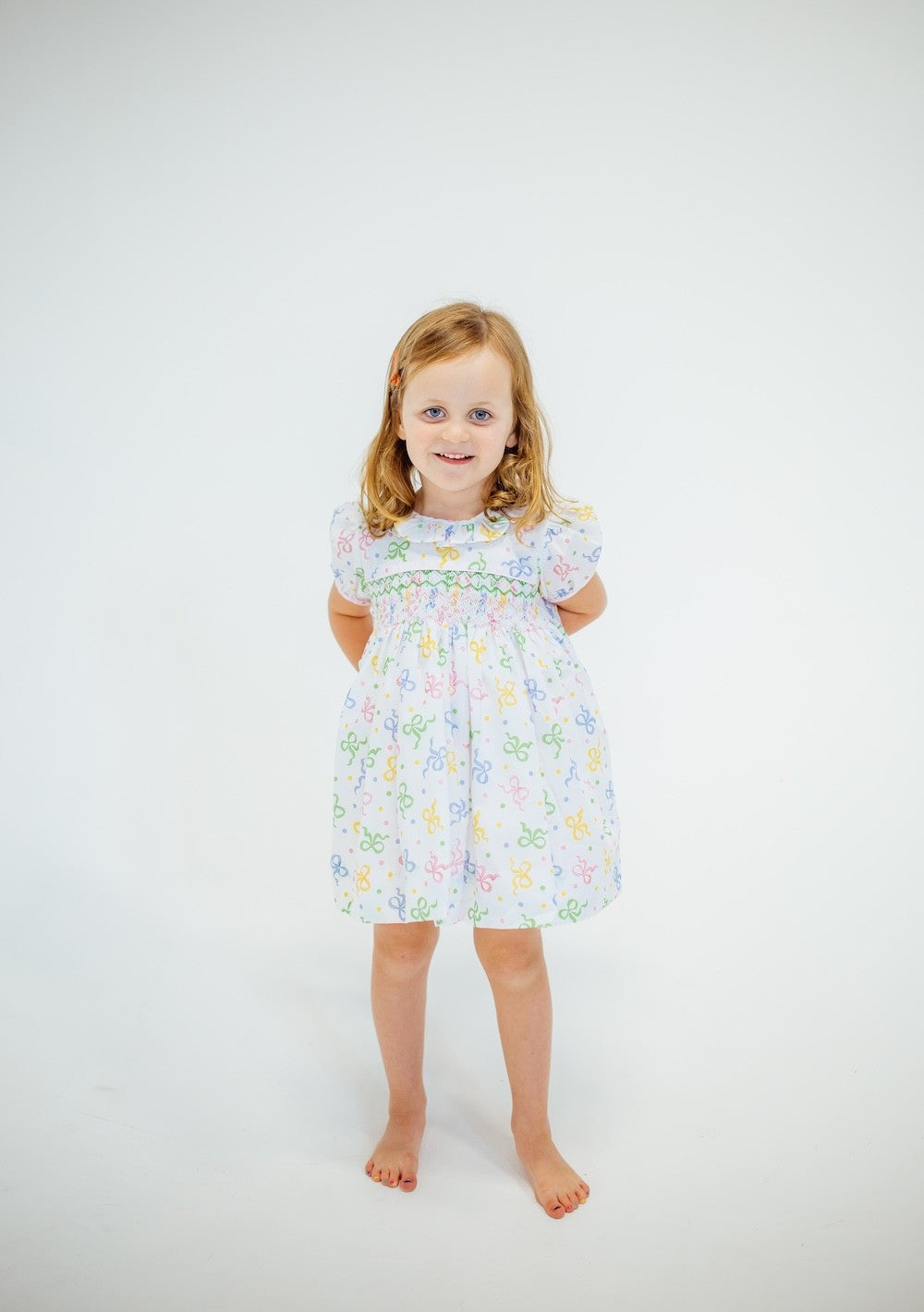 Shop Teeta Girls Pastel Party Bows Print Smocked Dress - Puffy Sleeves