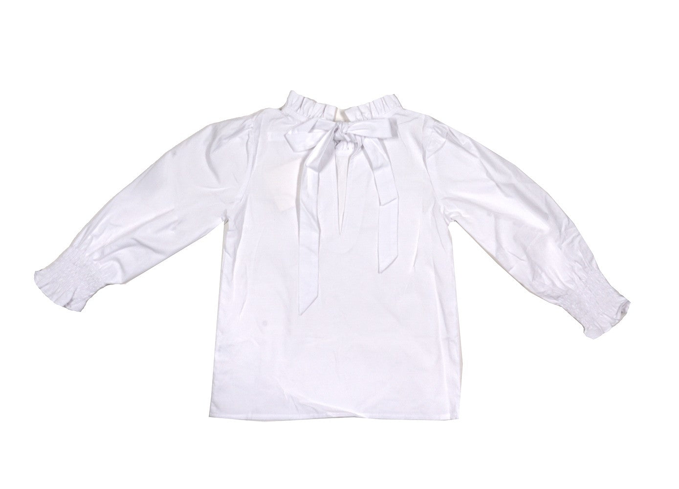 LuLu BeBe Girls White Lyn Ruffle Collar Tie Back Blouse - Long Sleeves by LuLu BeBe