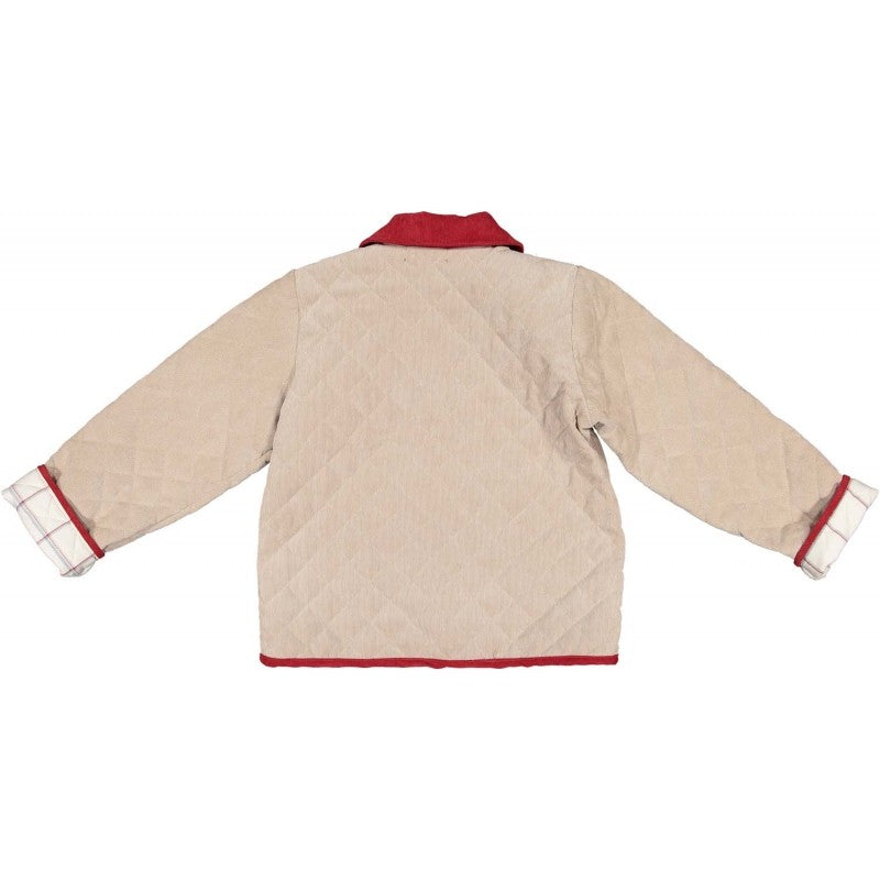 Sal & Pimenta Boys Quilted Jacket Coat - Tan Camel with Red Trim