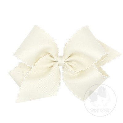 Wee Ones Girls Hair Bow - Monotone Moonstitch - Antique White