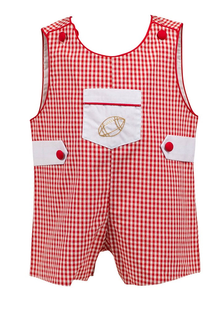 Proper Peony Boys Gingham Football Game Day Jon Jon - Red