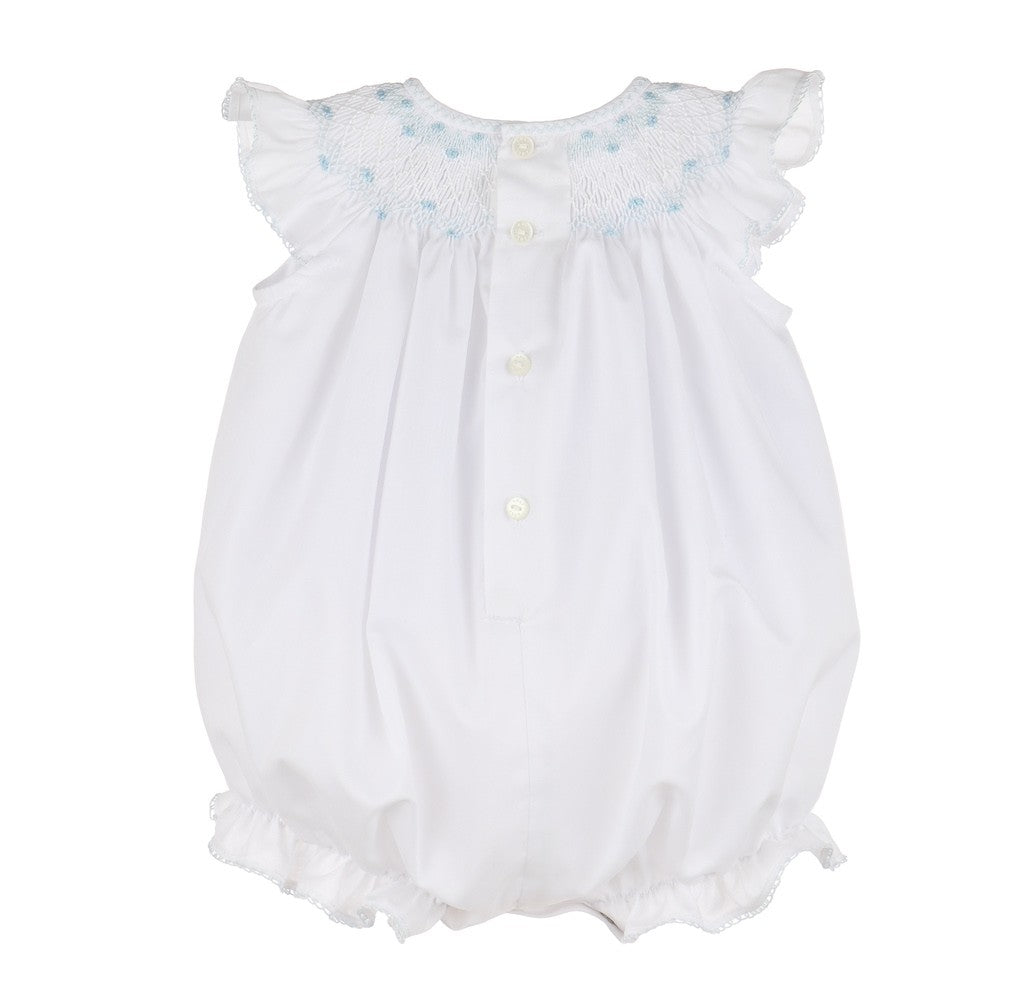 Luli & Me Baby Girls White Scallop Bubble - Smocked in Blue