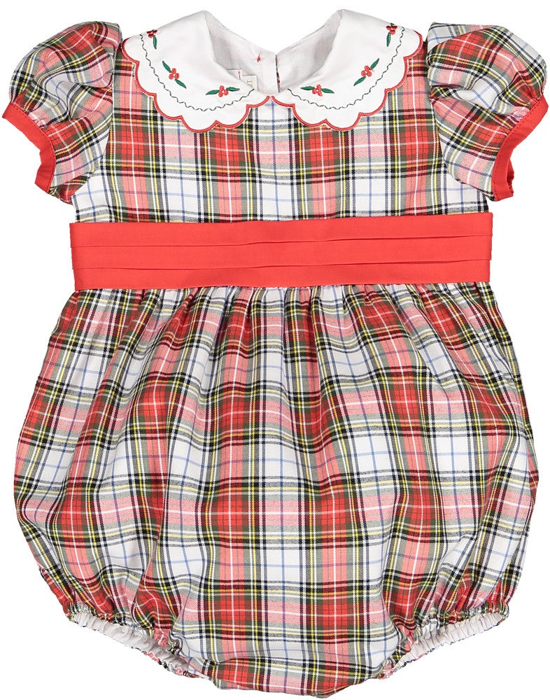 Sal & Pimenta Girls Christmas Bubble - Red Celebration Tartan Holiday Plaid