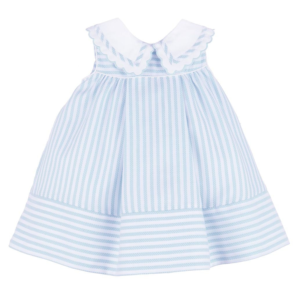 Sophie & Lucas Girls Coastal Classics Striped Dress - Fancy Collar - Blue