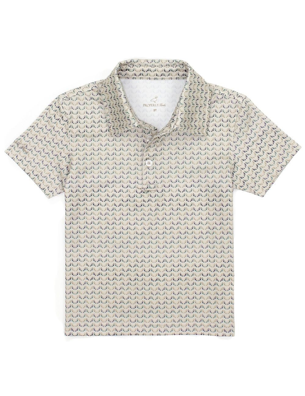 Properly Tied Boys Inlet Polo Shirt - Tan Deer Antlers by Properly Tied