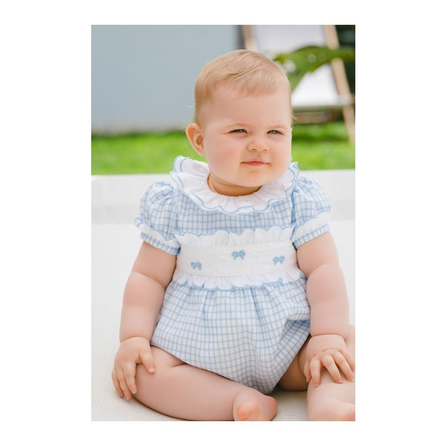 Sal & Pimenta Girls Bubble - Blue Check - Embroidered Bows