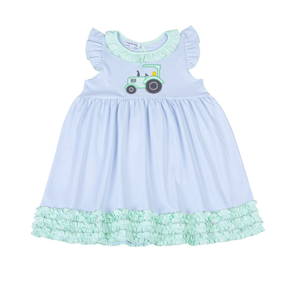 Magnolia Baby Toddler Girls Blue Tractor Time Flutters Dress