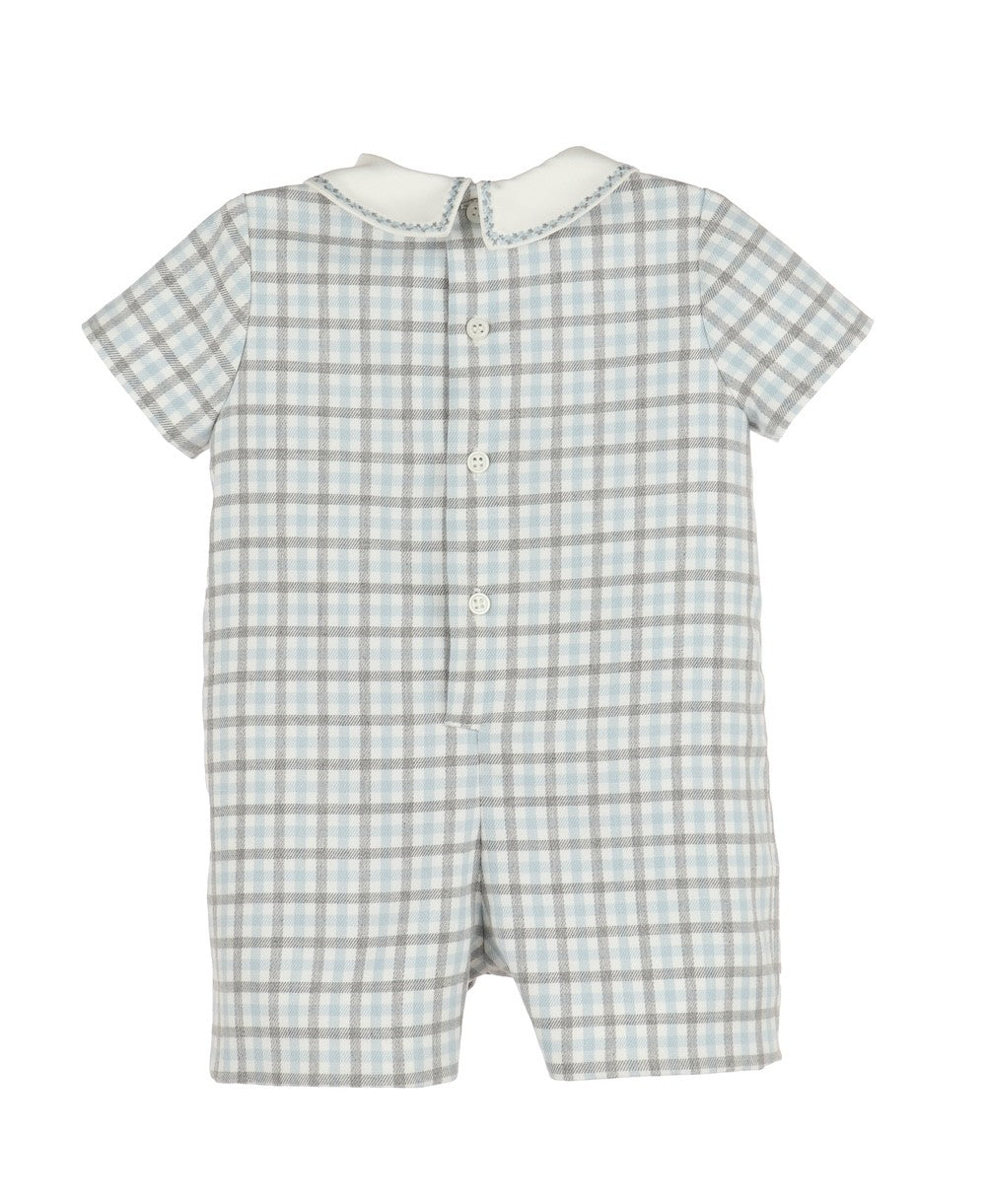 Luli & Me Baby Boys Romper - Blue & Grey Check - Collar by Luli & Me