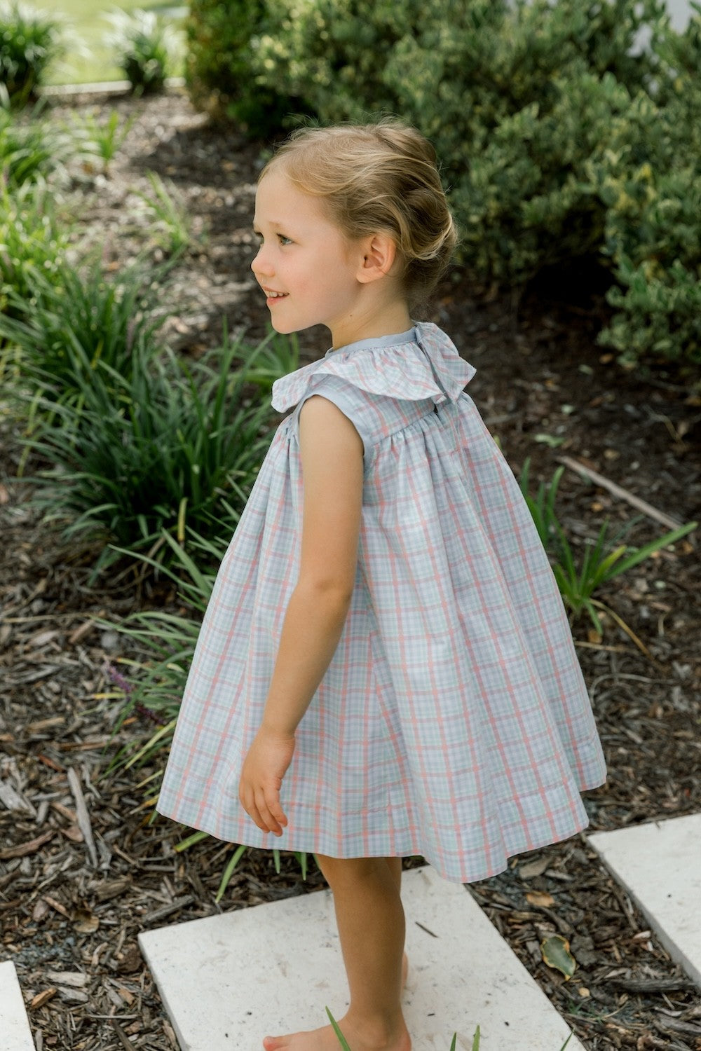 Bailey Boys Girls Float Dress - Citrus Plaid - Ruffle Collar