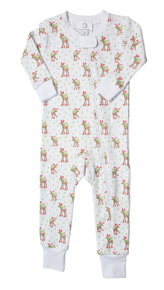 Proper Peony Pima Reindeer - Zipper One Piece Loungewear