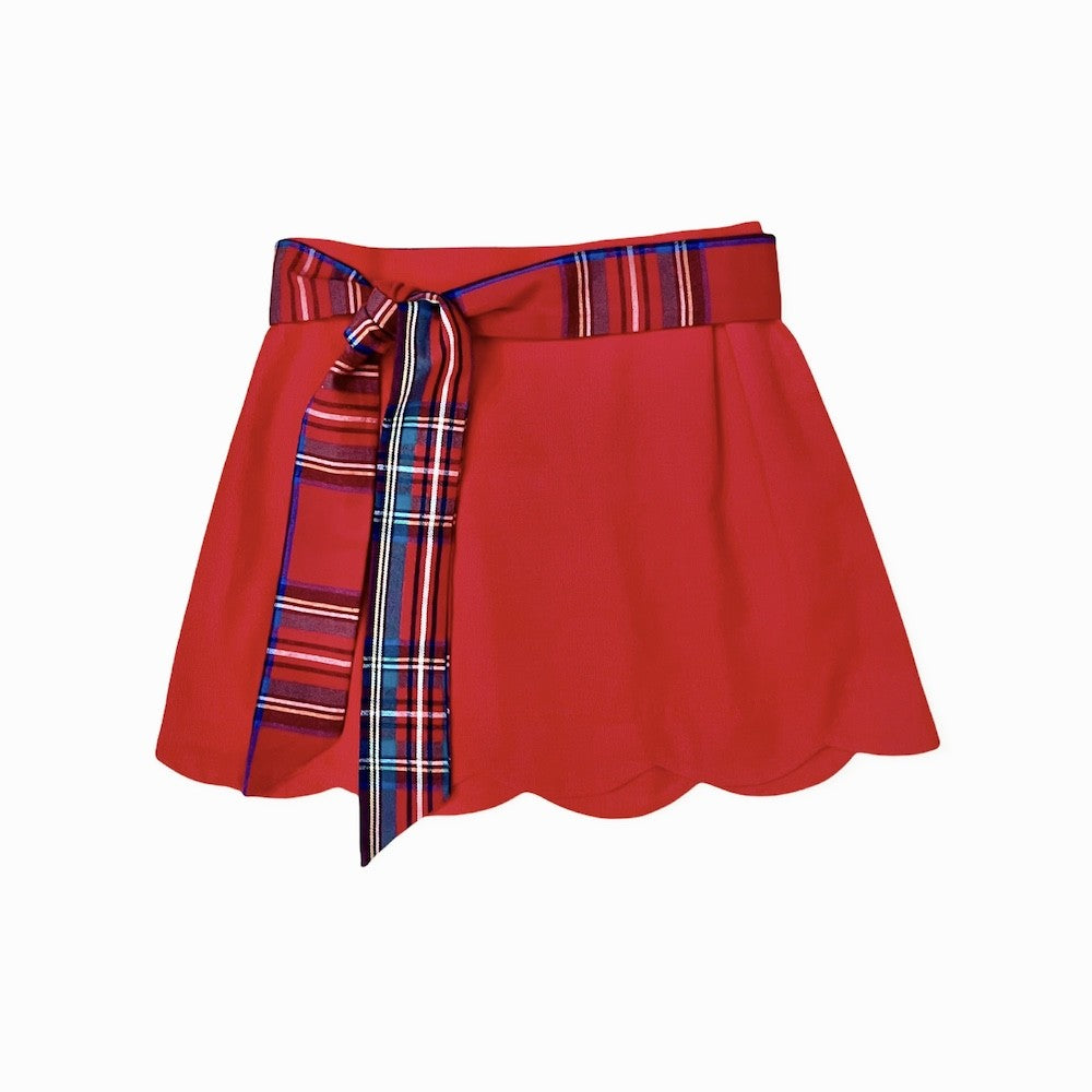 Brown Bowen & Co. Girls Seabrook Island Scallop Skirt with Plaid Sash - Rutlege Red