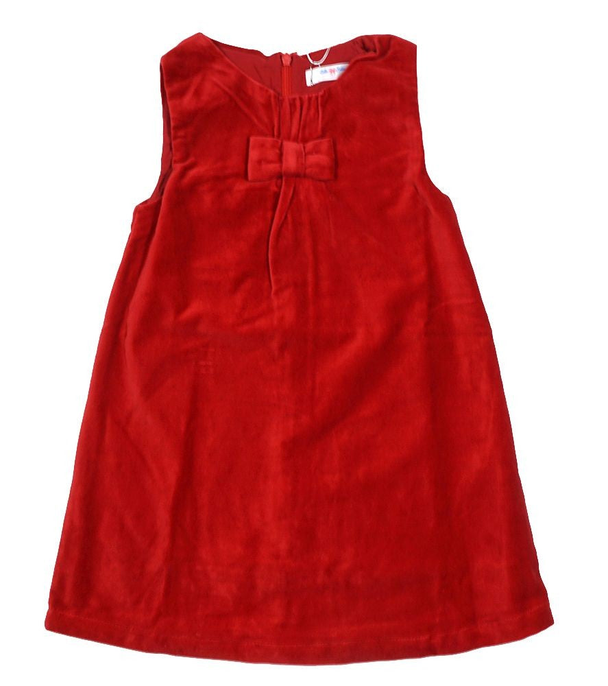 LuLu BeBe Girls Amelia Velvet Jumper Dress with Bow - Red